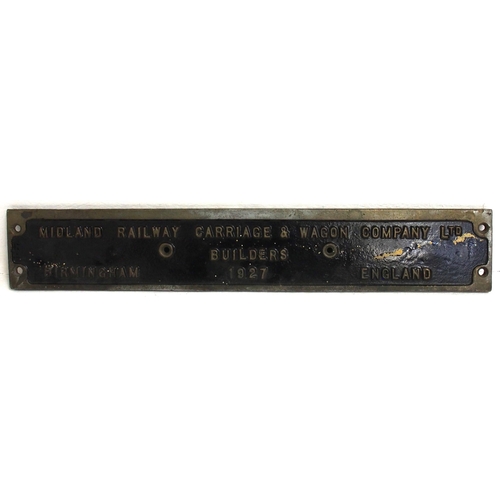 574 - MIDLAND RAILWAY CARRIAGE & WAGON COMPANY LTD BUILDERS BIRMINGHAM 1927 ENGLAND cast brass carriage ma... 