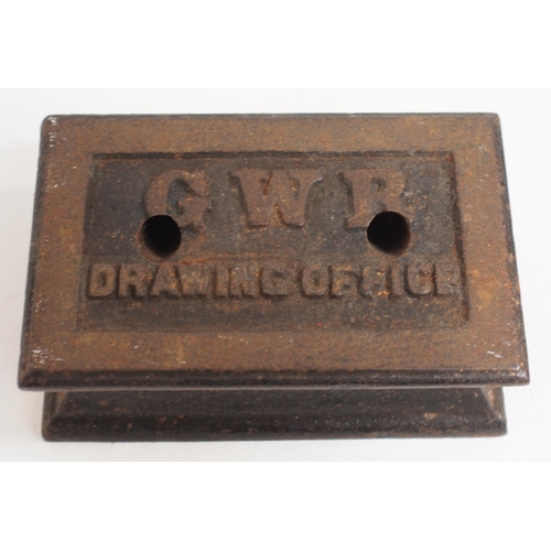 GWR C/I paperweight "GWR DRAWING OFFICE" has two holes drilled in top but still the rarer pattern & otherwise good condition. (D2) (Dispatch by Mailboxes/Collect from Banbury Depot)