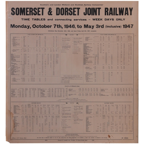 656 - S&DJR poster timetable, 7/10/46 - 3/5/47, main line and branches, staining lower left edge, 28½