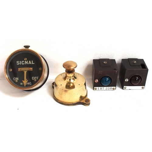 705 - Southern Rly brass plunger, brass cased signal repeater (needle stiff), two shelf indicators. (4) (B... 