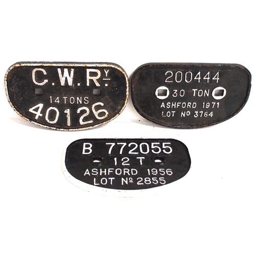 709 - C/I D wagonplates - GWR 14T 40126, 200444 30T ASHFORD 1971, B722055 12T ASHFORD 1956. (3)(C3) (Dispa... 