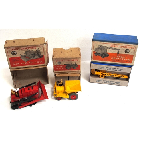 773 - Dinky Supertoys 1950s boxed models - Coles Mobile Crane, Dumper Truck & Blaw Knox Bulldozer, all in ... 