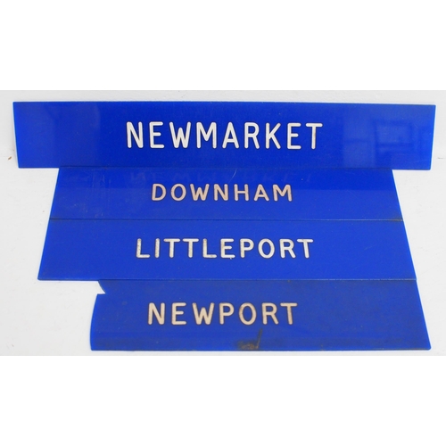 798 - BR Perspex destination plates - DOWNHAM, NEWMARKET, LITTLEPORT, NEWPORT. (4) (C2) (Dispatch by Mailb... 