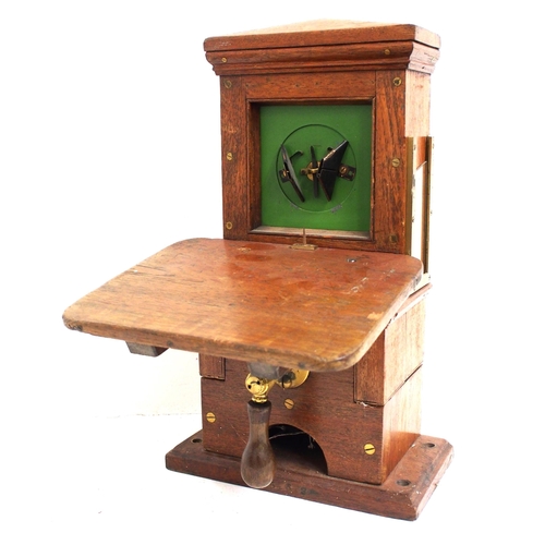 81 - Telegraph instrument with writing slope & brass side frame, sender wooden handle is loose, needle fr... 