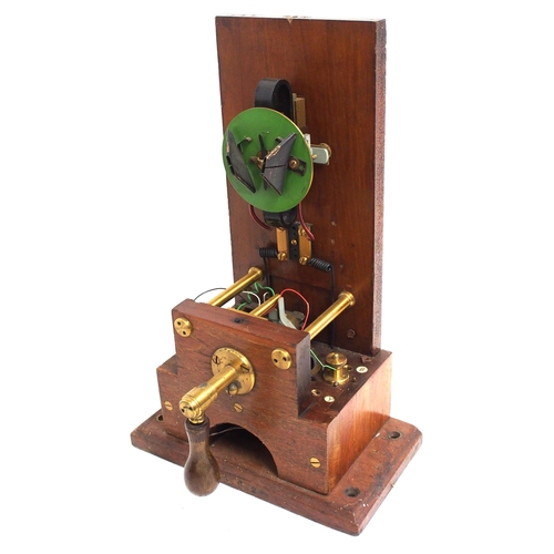 81 - Telegraph instrument with writing slope & brass side frame, sender wooden handle is loose, needle fr... 