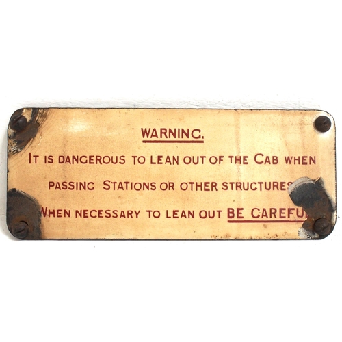 817 - Southern Rly enamel cab warning plate complete with original screws, 8 7/8