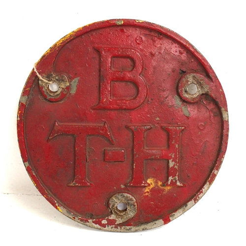 827 - Cast BTH (British Thomson Houston) locomotive plate from a British Steel Yorkshire Engine Co Janus l... 