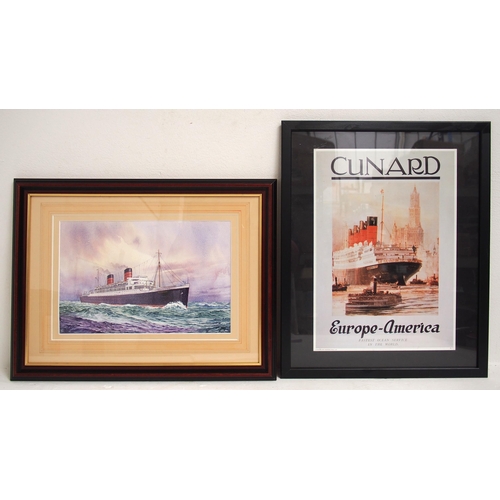 831 - RMS MAURETANIA original watercolour of the Cunard White Star Line 1938 ship (scrapped 1965) by JE Le... 