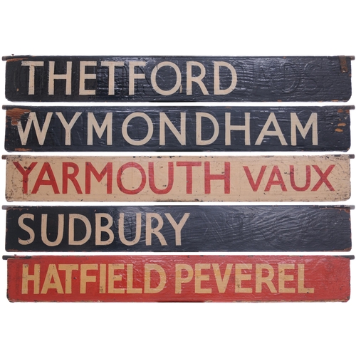 847 - Liverpool Street destination plates, HATFIELD PEVEREL, SUDBURY, YARMOUTH VAUX, WYMONDHAM, THETFORD, ... 