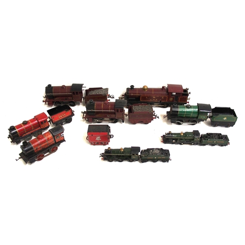 852 - Selection of Hornby tinplate clockwork locomotives including LMS 4-4-4  side tank, also two kit buil... 