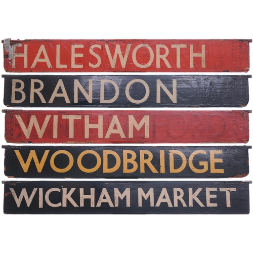 870 - Liverpool Street destination plates, WICKHAM MARKET, WOODBRIDGE, WITHAM, BRANDON, HALESWORTH, painte... 