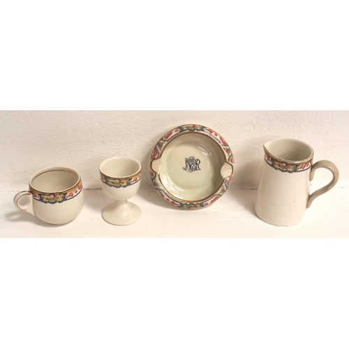 873 - LNER Kesick pattern chinaware - milk jug, ashtray, egg cup & small coffee cup all undamaged. (4) (D2... 