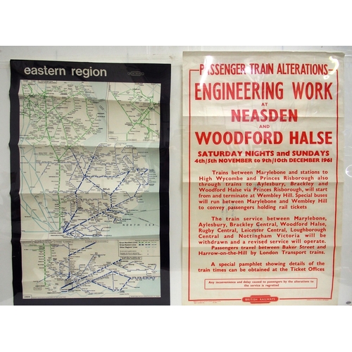 875 - BR Passenger Train Alterations poster Engineering Work Neasden & Woodford Halse Nov & Dec 1961, fold... 