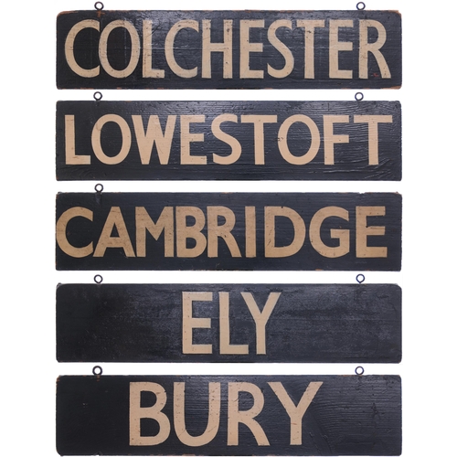 883 - Liverpool Street destination plates, CAMBRIDGE, BURY, ELY, LOWESTOFT, COLCHESTER, painted wood, stee... 