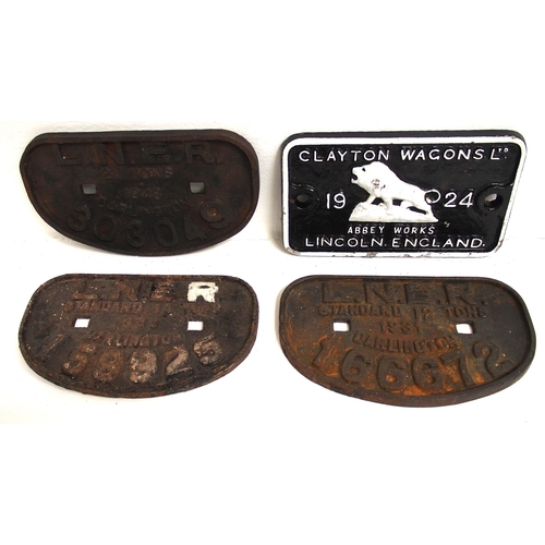 893 - LNER C/I C wagonplates - LNER 21T 1948 DARLINGTON 303049, LNER 10T 1930 DARLINGTON 159925, LNER 12T ... 