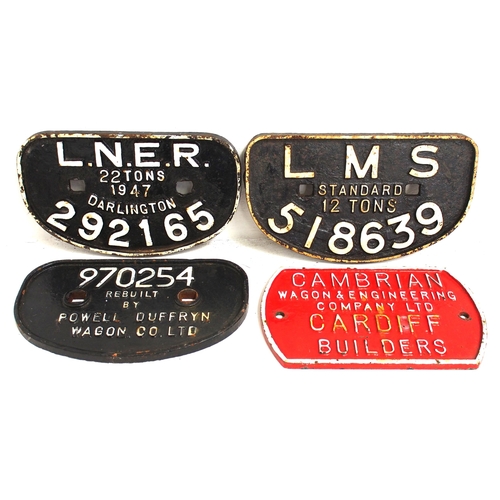 894 - LNER C/I wagonplate 22 T Darlington 292165, LMS 12T 518639, 970254 Rebuilt Powell Duffryn, Cambrian ... 