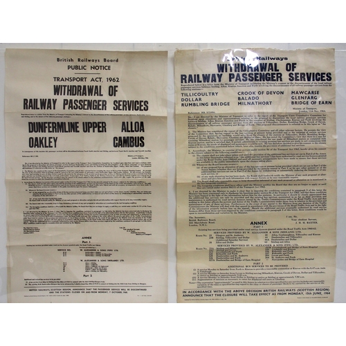 935 - British Railways Board line withdrawal of passenger service posters - Tillicoultry, Crook of Devon, ... 