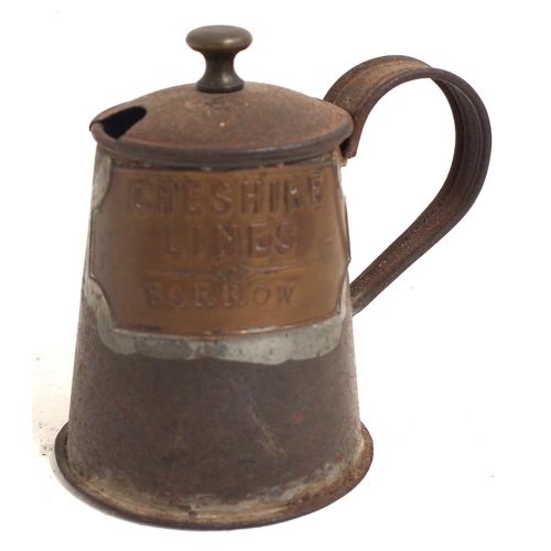 937 - Cheshire Lines Comm. small pourer with hinged cap prominently brass plated 