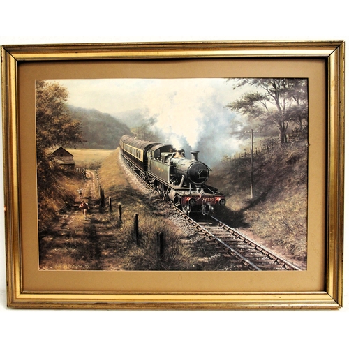 974 - Original oil painting of Welshpool & Llanfair railway train near river, Don Breckon framed print, bo... 