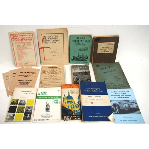 992 - LNER/NER booklets etc inc:- History of the NER, LNER Cinema Train card handbill 1938, Loco Shed Dire... 