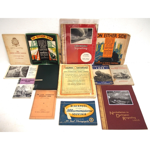 992 - LNER/NER booklets etc inc:- History of the NER, LNER Cinema Train card handbill 1938, Loco Shed Dire... 