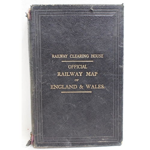 994 - Railway Clearing House folded on linen in cover 1917 map of England & Wales, damage to spine top & b... 