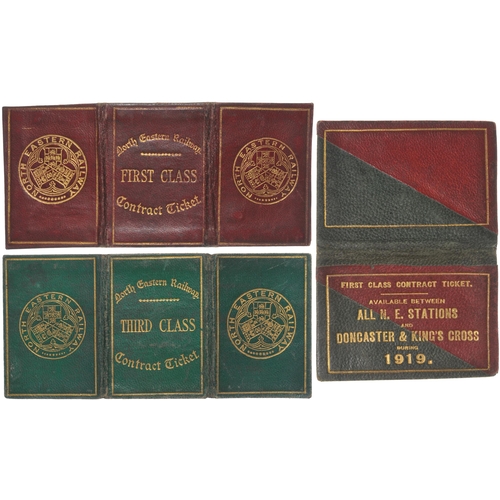 424 - Group of North Eastern Railway leather passes (contract tickets), with gilt coat of arms and titles,... 