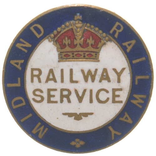 704 - Badge, Midland Railway (name at side) First World War Railway Service, brass/enamel, by Fattorini. (... 