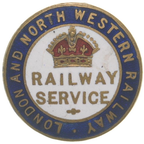 741 - LNWR (crown in lower position) WW1 Railway Service badge, brass/enamel, by J A Wylie. (C2) (Dispatch... 