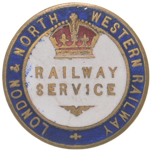 762 - LNWR WW1 War Railway Service badge, with centre crown and large flourish, brass/enamel, by J A Wylie... 