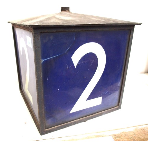 684 - London North Eastern Railway Platform 2 illuminated box sign, blue glass on all four sides with cond... 