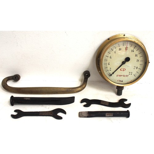 819 - Miscellaneous items including GWR coach grab handle, GWR & GER chisels, LNWR & Cambrian Rly spanners... 