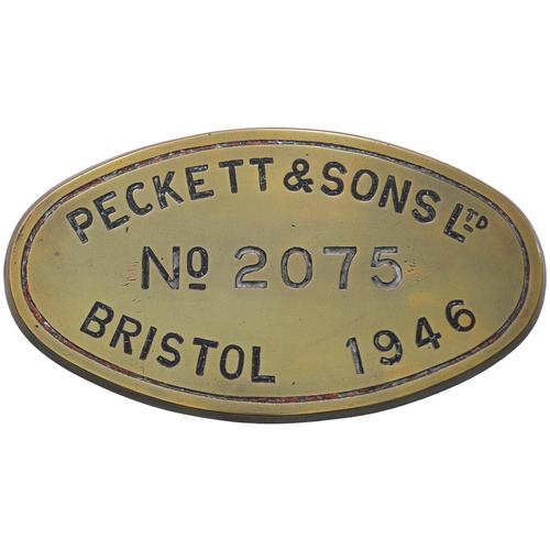 10 - A worksplate, PECKETT, 2075, 1946, from a standard gauge 0-4-0ST new in May 1946 to the Oxford & Dis... 