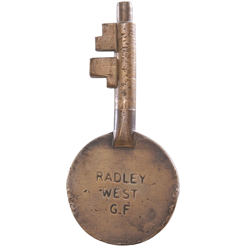 104 - A ground frame key, RADLEY WEST G.F. (brass), from the station south of Oxford, the junction for the... 