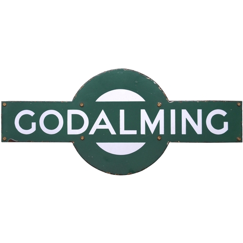 105 - A Southern Railway target sign, GODALMING, a station south west of Guildford on the Portsmouth direc... 