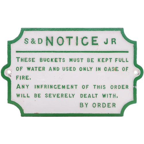 110 - A Somerset and Dorset Joint Railway fire buckets notice, cast iron, 15¾