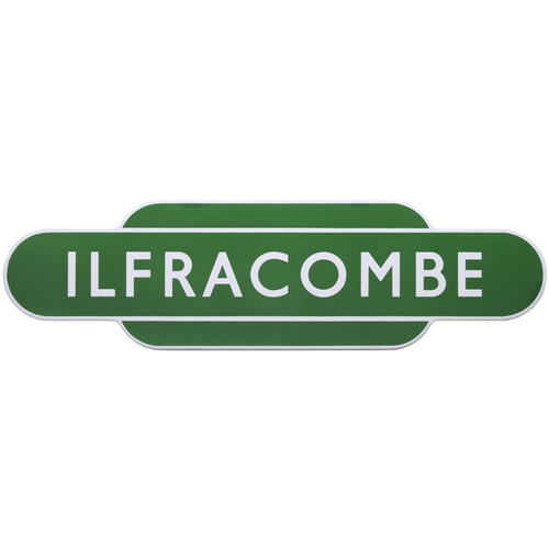 117 - A BR(S) totem sign, ILFRACOMBE, (f/f), the North Devon seaside terminus, closed in 1970. Excellent c... 