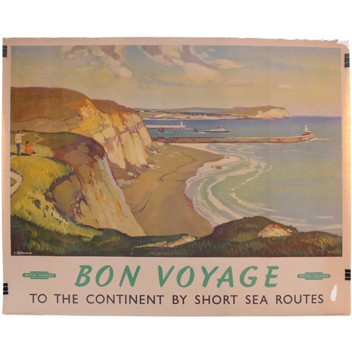 119 - A BR(S) quad royal poster, BON VOYAGE, by Leonard Richmond. Edge wear and horizontal splits repaired... 