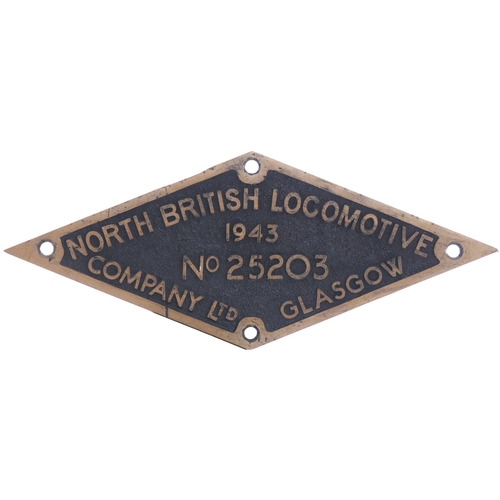 131 - A worksplate, NORTH BRITISH LOCOMOTIVE CO, 25203, 1943, from a War Department Austerity 2-8-0 built ... 