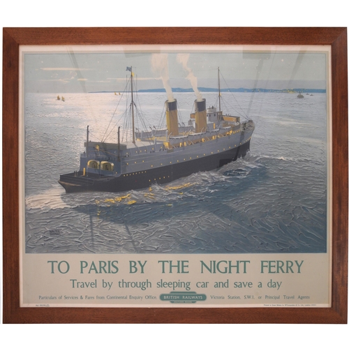 135 - A BR(S) quad royal poster, TO PARIS BY THE NIGHT FERRY, by Walter Thomas, framed and glazed, ready t... 