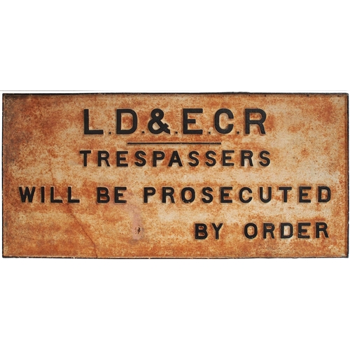 137 - A Lancashire, Derbyshire and East Coast Railway trespass notice, cast iron, 30