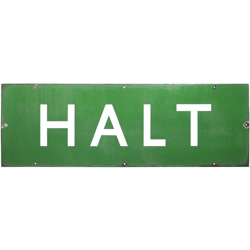 140 - A BR(S) station sign, HALT, (flangeless), from Milborne Port on the West of England main line betwee... 