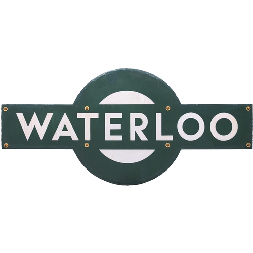 142 - A Southern Railway target sign, WATERLOO. Excellent colour though loss of shine and surface marks, c... 