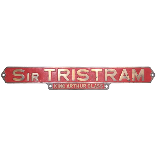 143 - A locomotive nameplate, SIR TRISTRAM, from a Southern Railway N15 King Arthur Class 4-6-0 No 448 bui... 