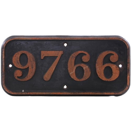 146 - A GWR cabside numberplate, 9766, from a 8750 Class 0-6-0PT built at Swindon in October 1935. It spen... 