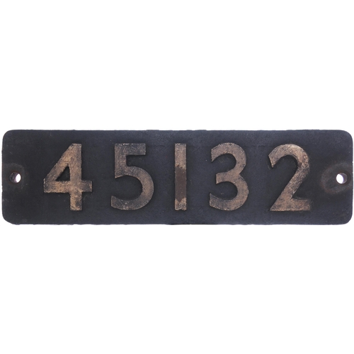 15 - A smokebox numberplate, 45132, from a LMS Class 5 4-6-0 No 5132 built by Armstrong Whitworth, Works ... 