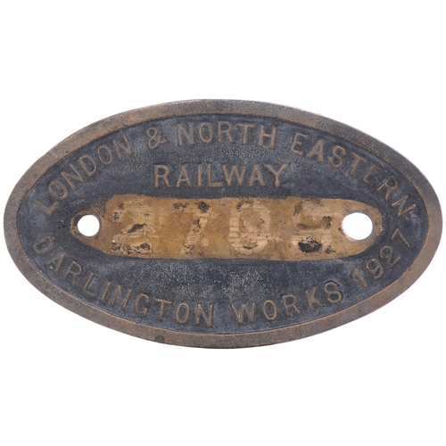 150 - A worksplate, LONDON & NORTH EASTERN RAILWAY, 62709, DARLINGTON WORKS, 1927, from a LNER D49 Shire C... 