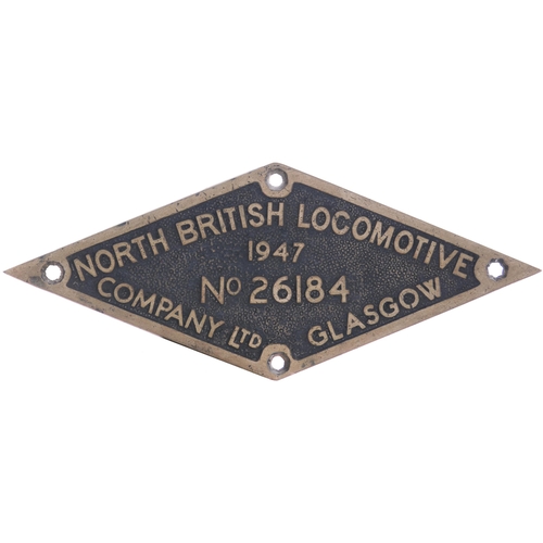 153 - A worksplate, NORTH BRITISH LOCOMOTIVE Co, 26184, 1947, from a LNER B1 Class 4-6-0 No 1283 which bec... 