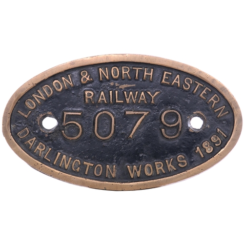 165 - A worksplate, LONDON & NORTH EASTERN RAILWAY, 5079, DARLINGTON, 1891, from a North Eastern Railway J... 