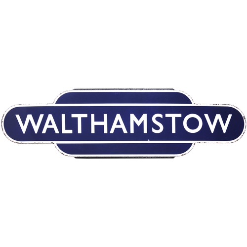 167 - A BR(E) totem sign, WALTHAMSTOW, (h/f), from Walthamstow Queens Road station on the Gospel Oak to Ba... 